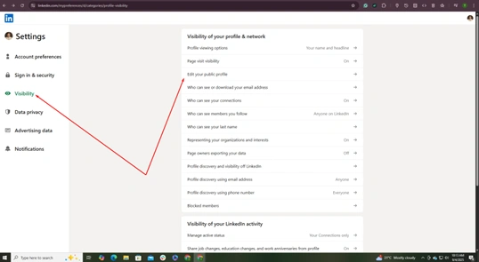2. In the private section, go to the “Edit your public profile” option