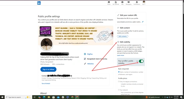 3. From the public profile setting, go to “Edit visibility,” and click on the “Your profile’s public visibility” option.