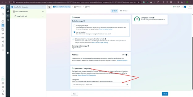 Go to the option “Special Ad Category”