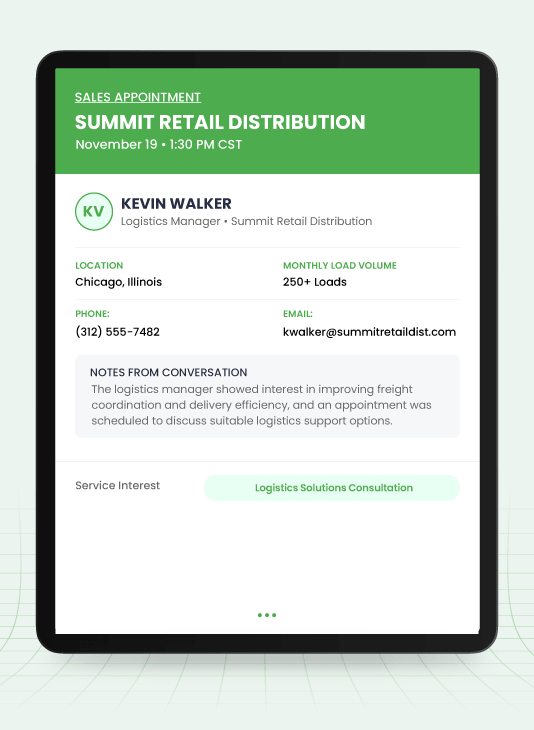 Real Appointments We Book for Logistics Companies