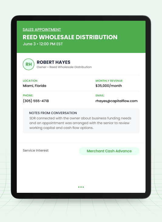 Real Appointments We Book for Merchant Cash Advance Companies