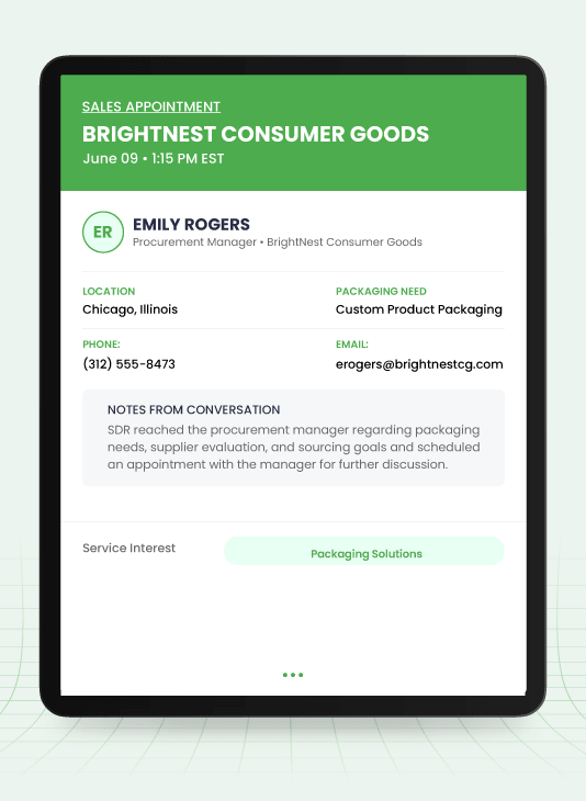 Real Appointments We Book for Packaging Manufacturers