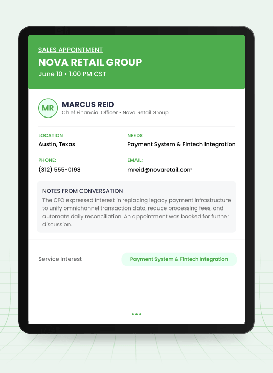 Real Fintech Appointments We Book for Your Sales Team